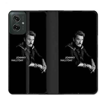 Housse cuir portefeuille Pour Motorola G55 5G Musique Johnny Hallyday Noir