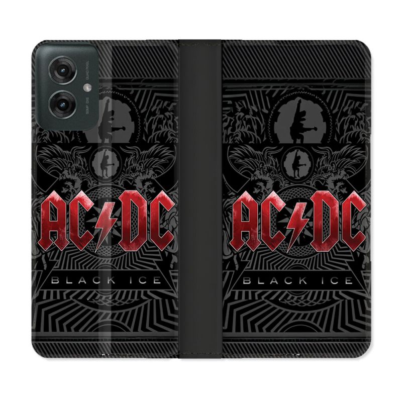 Housse cuir portefeuille Pour Motorola G55 5G Musique Rock ACDC Rouge