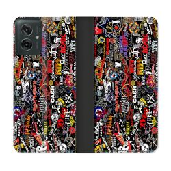 Housse cuir portefeuille Pour Motorola G55 5G Musique Rock Groupe