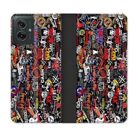 Housse cuir portefeuille Pour Motorola G55 5G Musique Rock Groupe