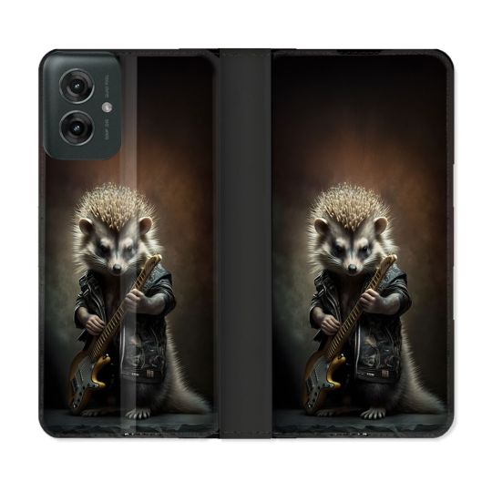 Housse cuir portefeuille Pour Motorola G55 5G Musique Rock Herisson