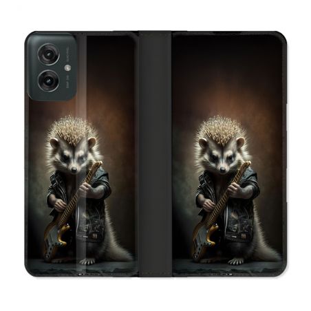 Housse cuir portefeuille Pour Motorola G55 5G Musique Rock Herisson