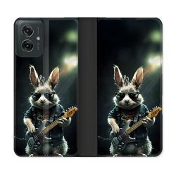 Housse cuir portefeuille Pour Motorola G55 5G Musique Rock Lapin