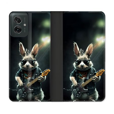 Housse cuir portefeuille Pour Motorola G55 5G Musique Rock Lapin