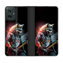 Housse cuir portefeuille Pour Motorola G55 5G Musique Rock Loup