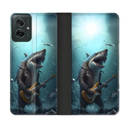 Housse cuir portefeuille Pour Motorola G55 5G Musique Rock Requin