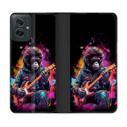 Housse cuir portefeuille Pour Motorola G55 5G Musique Rock Singe