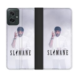 Housse cuir portefeuille Pour Motorola G55 5G Musique Slimane Blanc