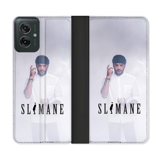 Housse cuir portefeuille Pour Motorola G55 5G Musique Slimane Blanc