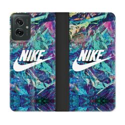 Housse cuir portefeuille Pour Motorola G55 5G Nike Turquoise