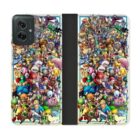 Housse cuir portefeuille Pour Motorola G55 5G Nintendo