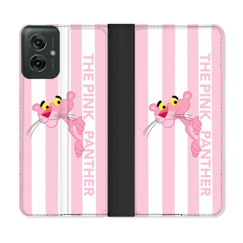 Housse cuir portefeuille Pour Motorola G55 5G Panthere Rose