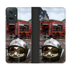 Housse cuir portefeuille Pour Motorola G55 5G Pompier Casque Camion