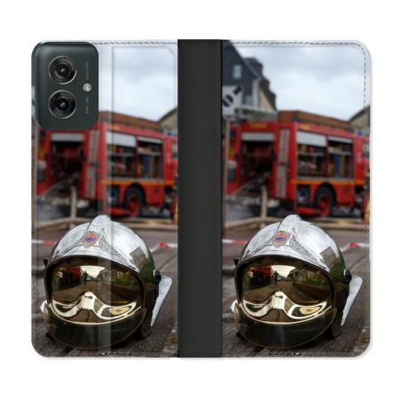 Housse cuir portefeuille Pour Motorola G55 5G Pompier Casque Camion