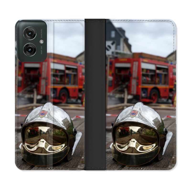 Housse cuir portefeuille Pour Motorola G55 5G Pompier Casque Camion