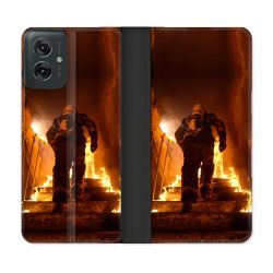 Housse cuir portefeuille Pour Motorola G55 5G Pompier Escalier
