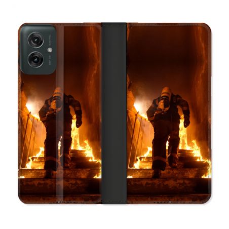 Housse cuir portefeuille Pour Motorola G55 5G Pompier Escalier