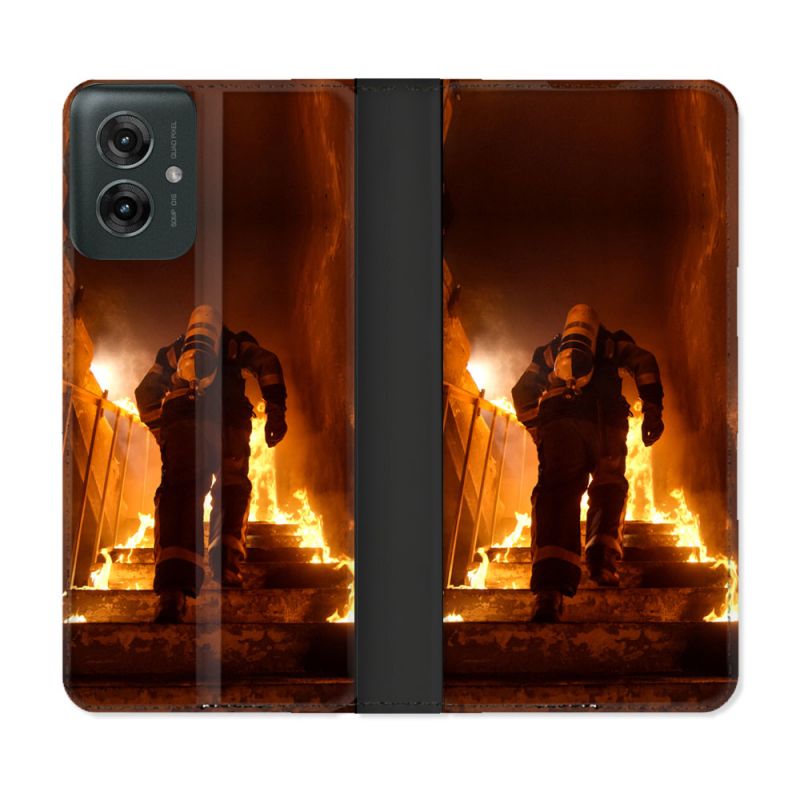 Housse cuir portefeuille Pour Motorola G55 5G Pompier Escalier