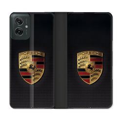 Housse cuir portefeuille Pour Motorola G55 5G Porsche Carbone