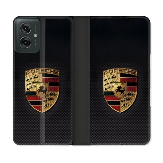 Housse cuir portefeuille Pour Motorola G55 5G Porsche Carbone