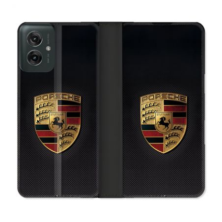 Housse cuir portefeuille Pour Motorola G55 5G Porsche Carbone