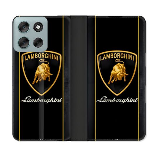 Housse cuir portefeuille Pour Motorola G56 5G Lamborghini Carbone