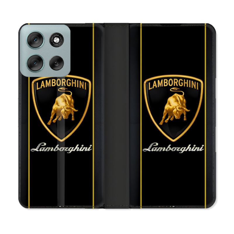 Housse cuir portefeuille Pour Motorola G56 5G Lamborghini Carbone