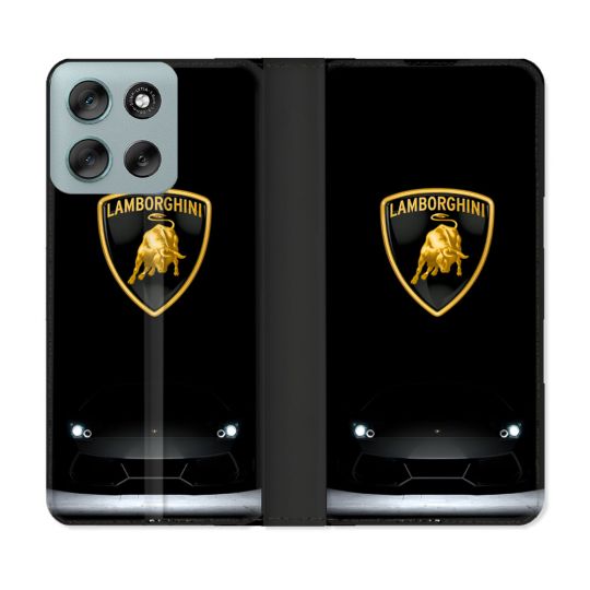 Housse cuir portefeuille Pour Motorola G56 5G Lamborghini Noir