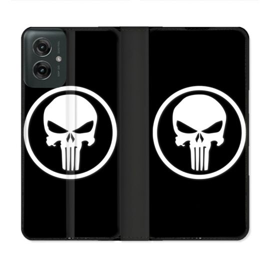 Housse cuir portefeuille Pour Motorola G55 5G Punisher