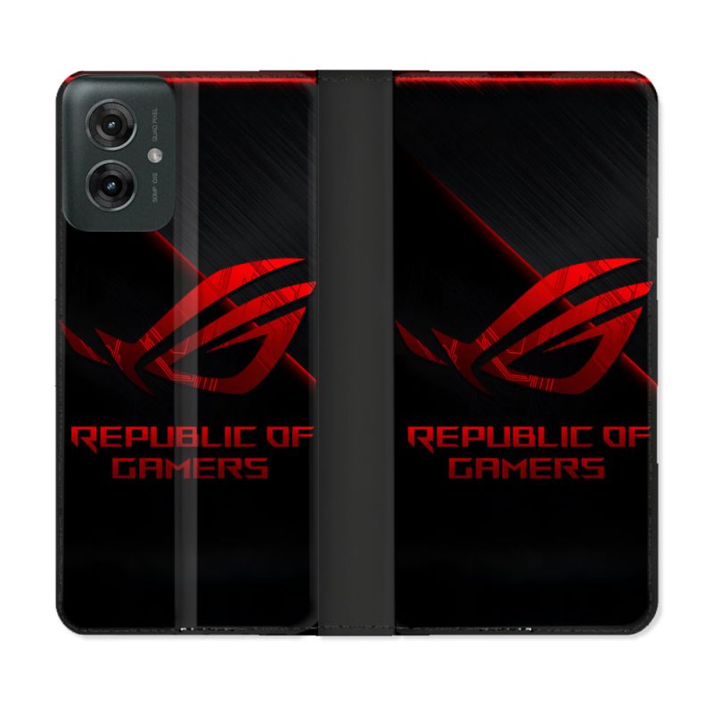 Housse cuir portefeuille Pour Motorola G55 5G ROG Rouge
