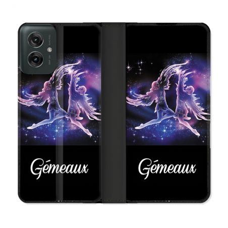 Housse cuir portefeuille Pour Motorola G55 5G Signe Zodiaque 2 Gémeaux