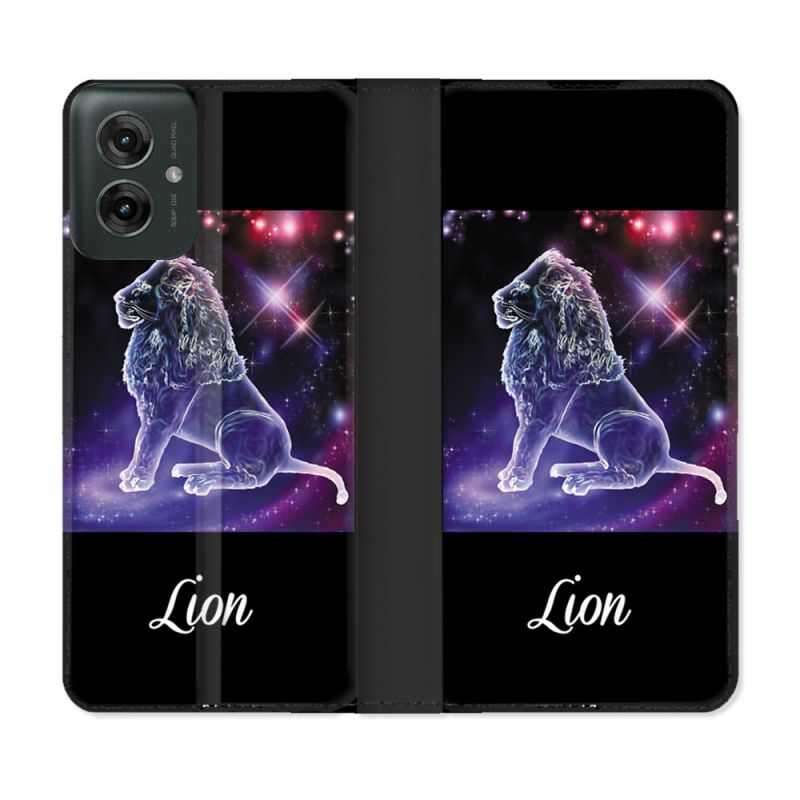 Housse cuir portefeuille Pour Motorola G55 5G Signe Zodiaque 2 Lion