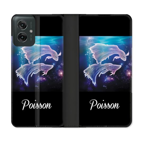 Housse cuir portefeuille Pour Motorola G55 5G Signe Zodiaque 2 Poisson