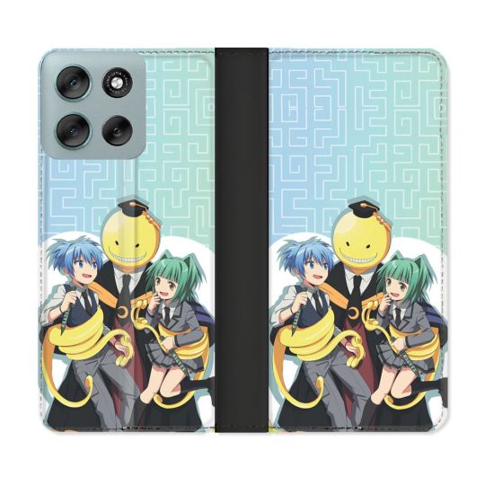 Housse cuir portefeuille Pour Motorola G56 5G Manga Assassination Classroom Kuro Trio