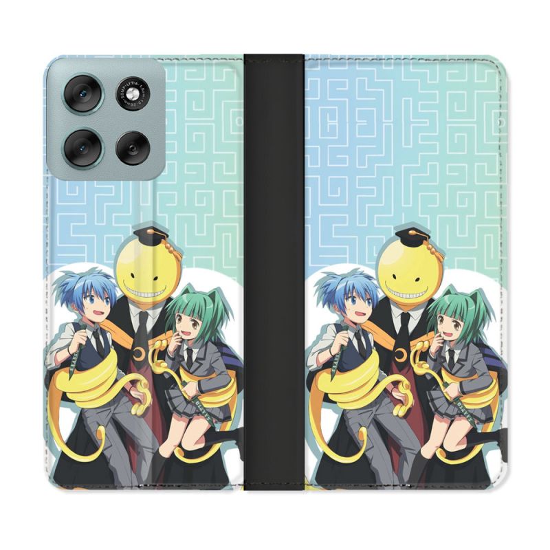 Housse cuir portefeuille Pour Motorola G56 5G Manga Assassination Classroom Kuro Trio