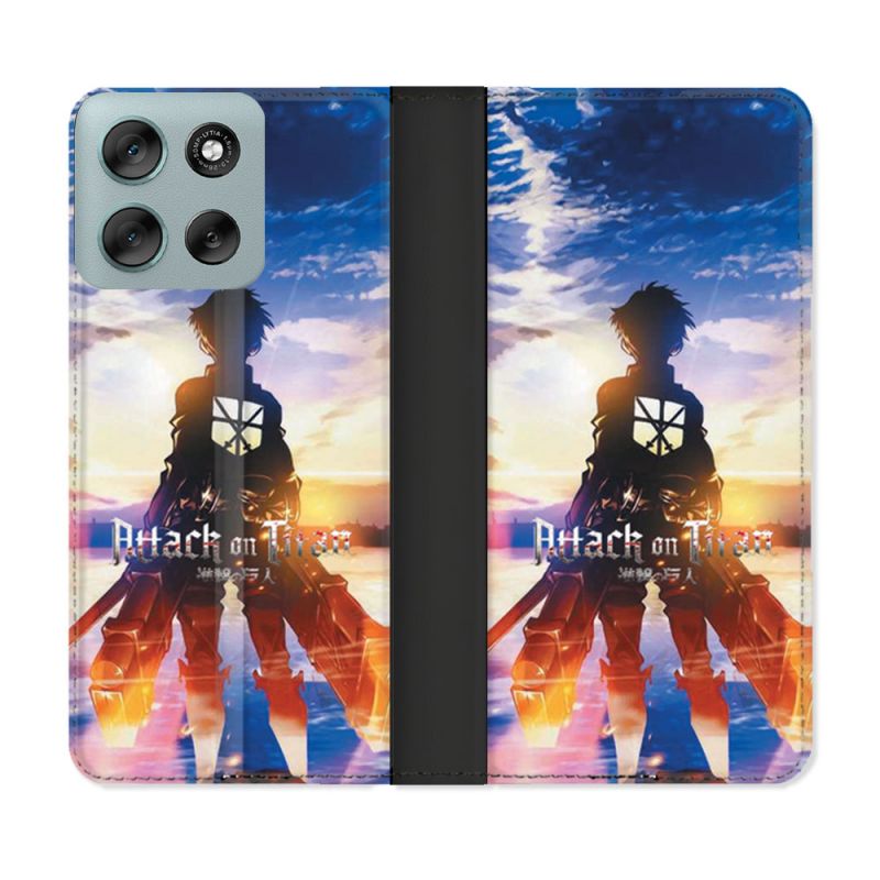 Housse cuir portefeuille Pour Motorola G56 5G Manga Attaque Titans Soleil