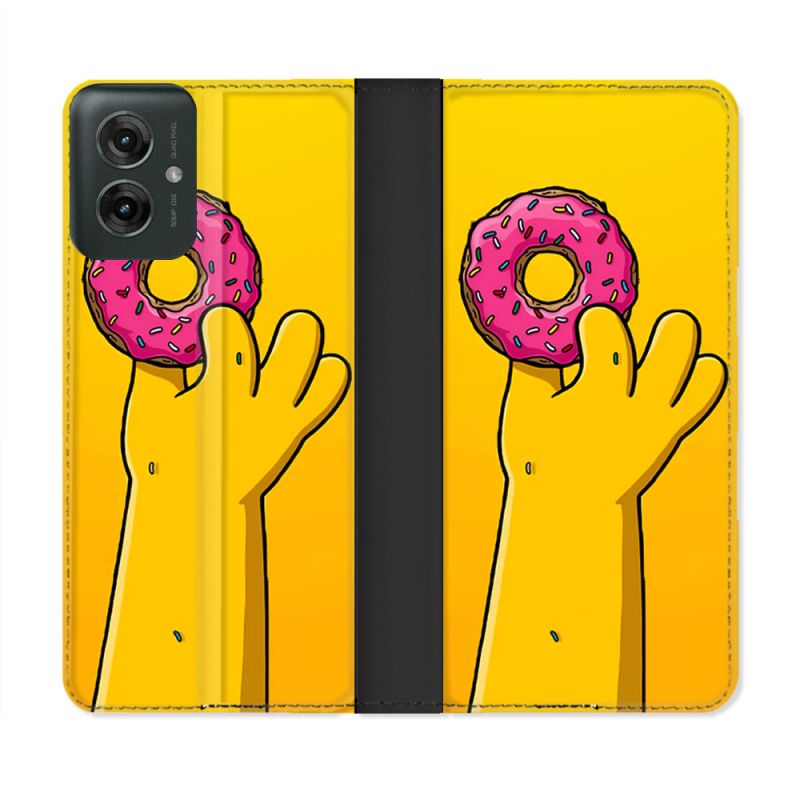 Housse cuir portefeuille Pour Motorola G55 5G Simpson Donuts