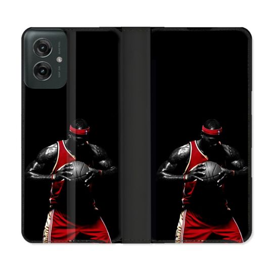 Housse cuir portefeuille Pour Motorola G55 5G Sport Basketeur