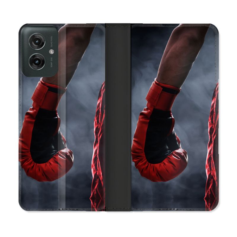Housse cuir portefeuille Pour Motorola G55 5G Sport Boxe Gant Rouge