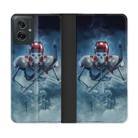 Housse cuir portefeuille Pour Motorola G55 5G Sport Hockey Squelette