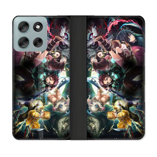 Housse cuir portefeuille Pour Motorola G56 5G Manga Demon Slayer Groupe
