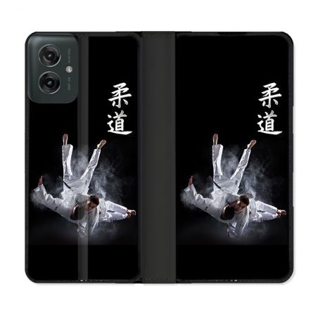 Housse cuir portefeuille Pour Motorola G55 5G Sport Judo Noir
