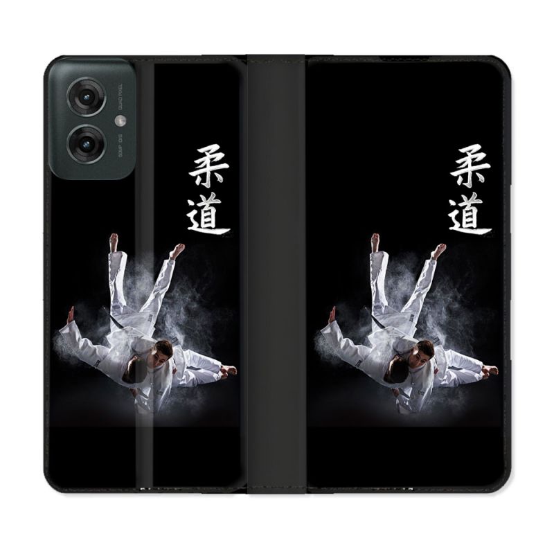 Housse cuir portefeuille Pour Motorola G55 5G Sport Judo Noir