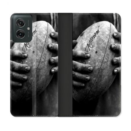 Housse cuir portefeuille Pour Motorola G55 5G Sport Rugby Ballon Vintage