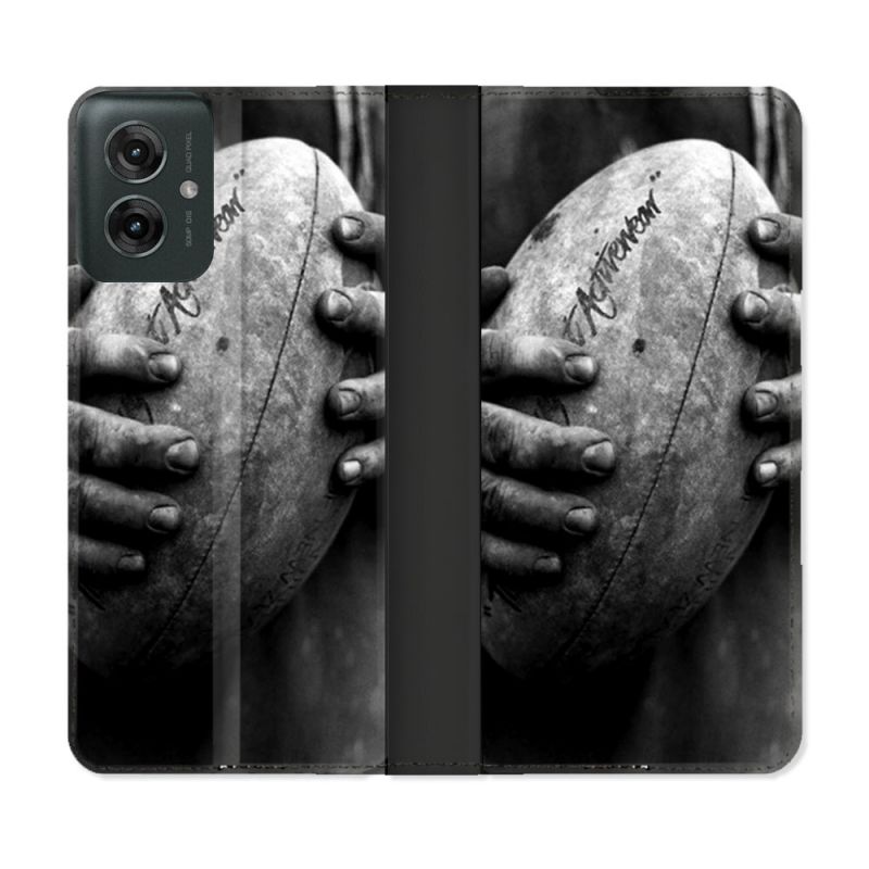 Housse cuir portefeuille Pour Motorola G55 5G Sport Rugby Ballon Vintage