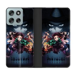 Housse cuir portefeuille Pour Motorola G56 5G Manga Demon Slayer Noir