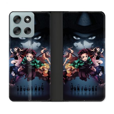 Housse cuir portefeuille Pour Motorola G56 5G Manga Demon Slayer Noir