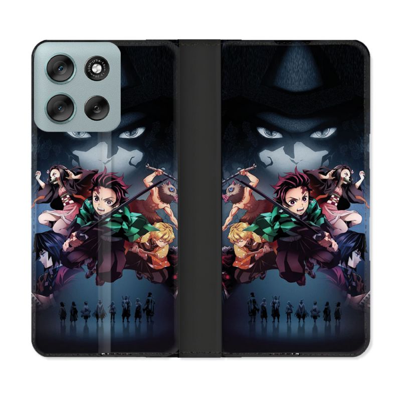 Housse cuir portefeuille Pour Motorola G56 5G Manga Demon Slayer Noir