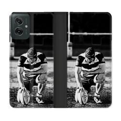 Housse cuir portefeuille Pour Motorola G55 5G Sport Rugby Noir Blanc