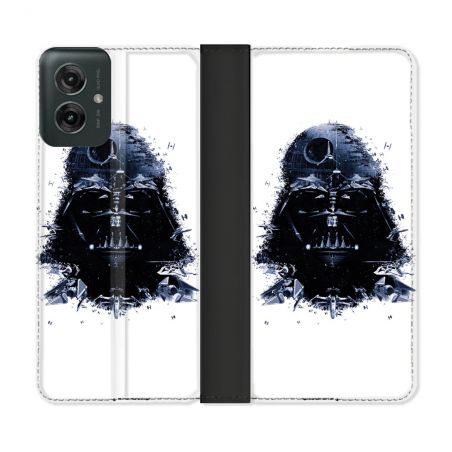 Housse cuir portefeuille Pour Motorola G55 5G Star Wars - Dark Vador Blanc